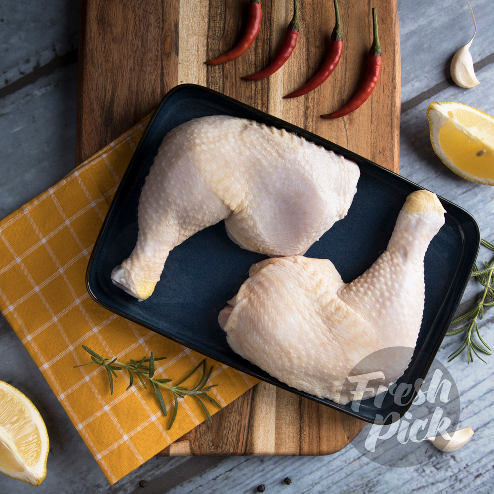 Chicken Leg w Skin | Antibiotic-residue-free | Grain-fed Farm-raised Chicken | Hormone-free | 325g (2 medium size pieces in 325Gms packaging)