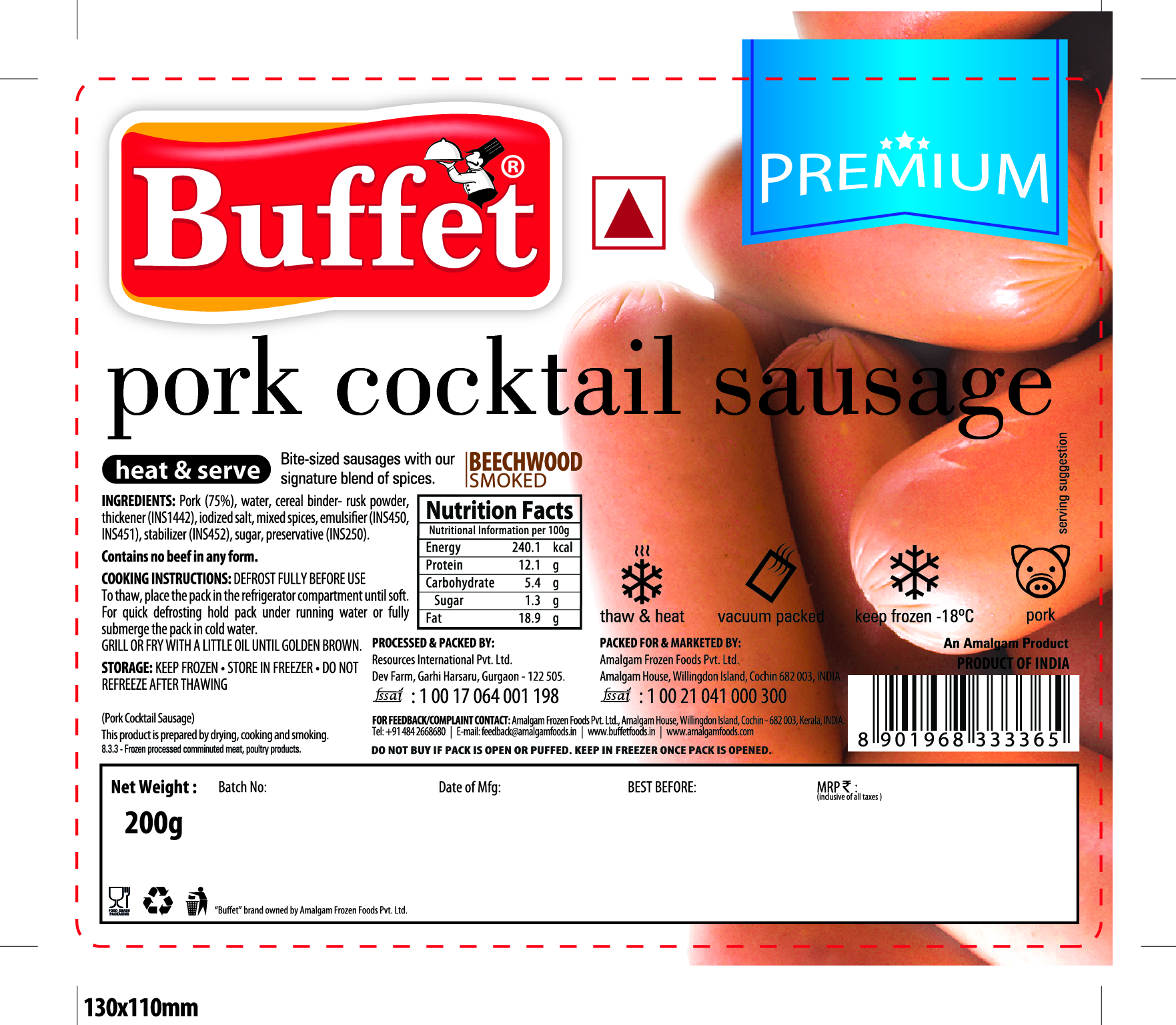 Buffet Pork Cocktail Sausage 200G