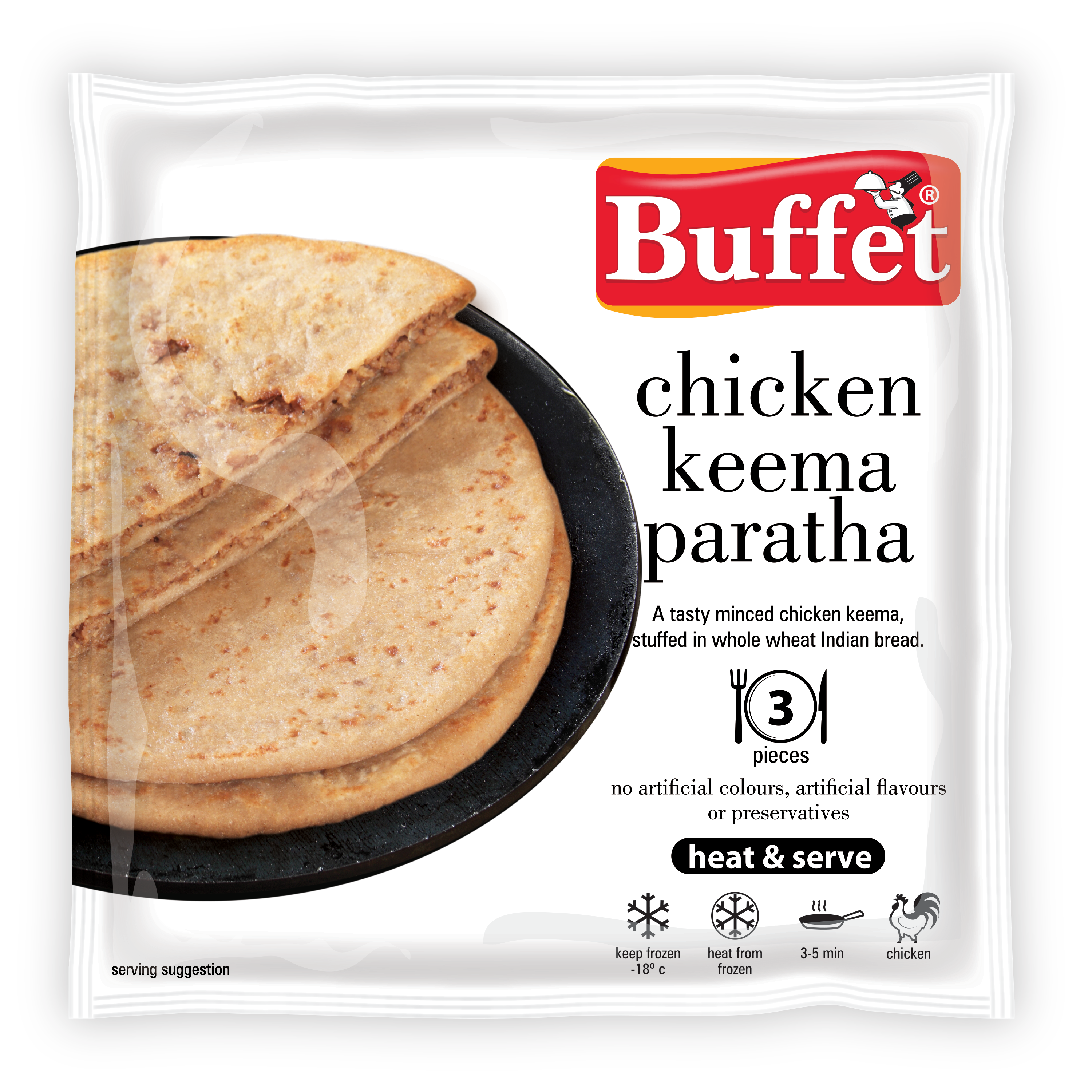 Buffet Chicken Kheema Paratha 400gms - 3 pieces, Heat & Serve